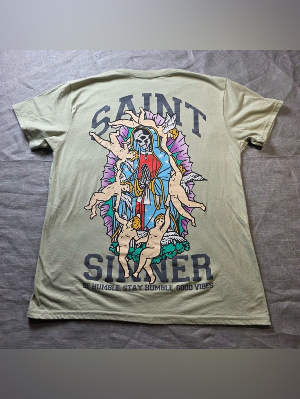 Fresh Laundry Saint Sinner Graphic T-Shirt Black Y2K Streetwear Size L